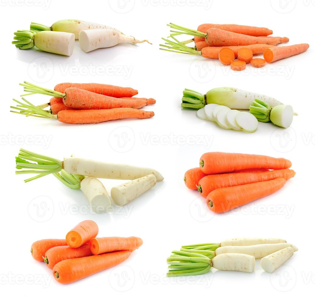 radishes and carrot isolated on white background photo