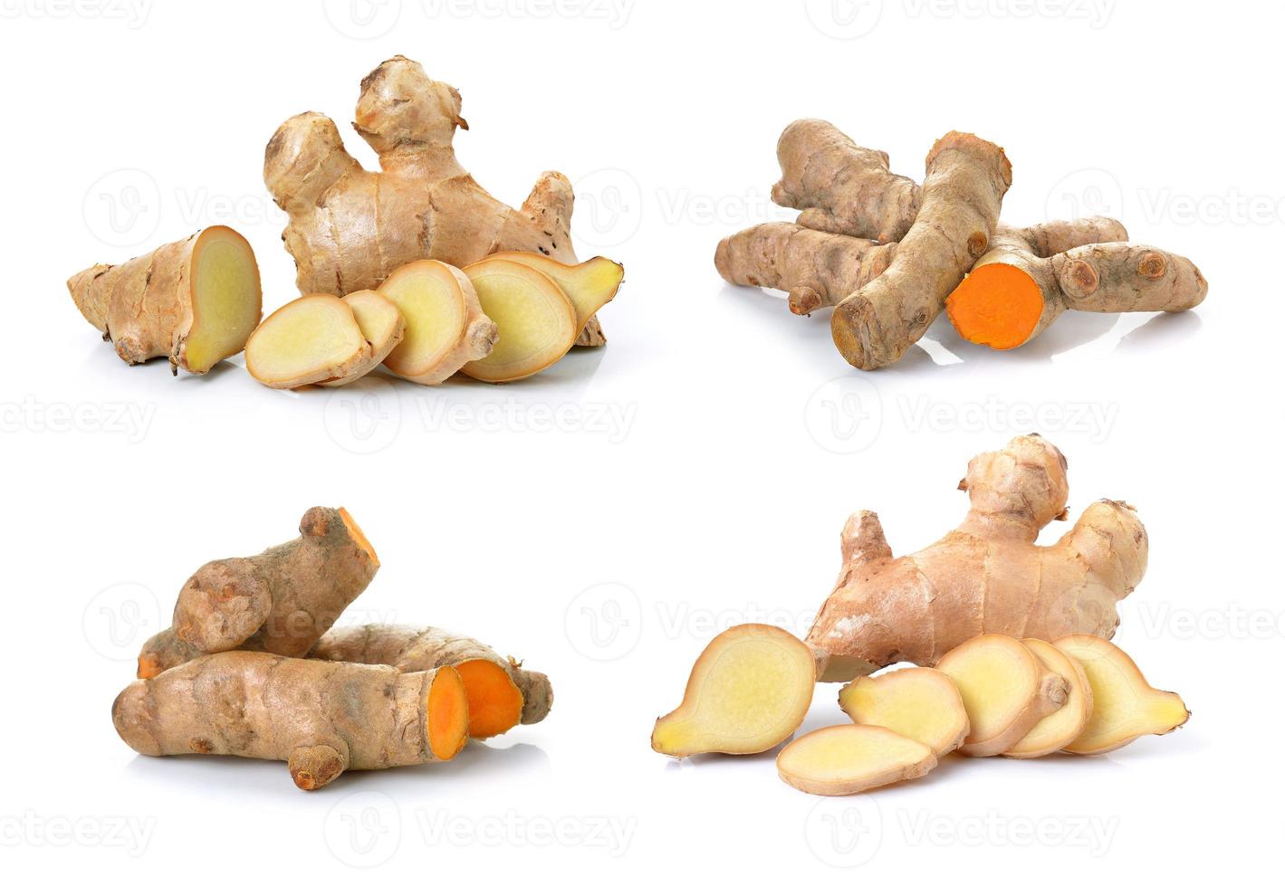 ginger and turmeric on white background photo