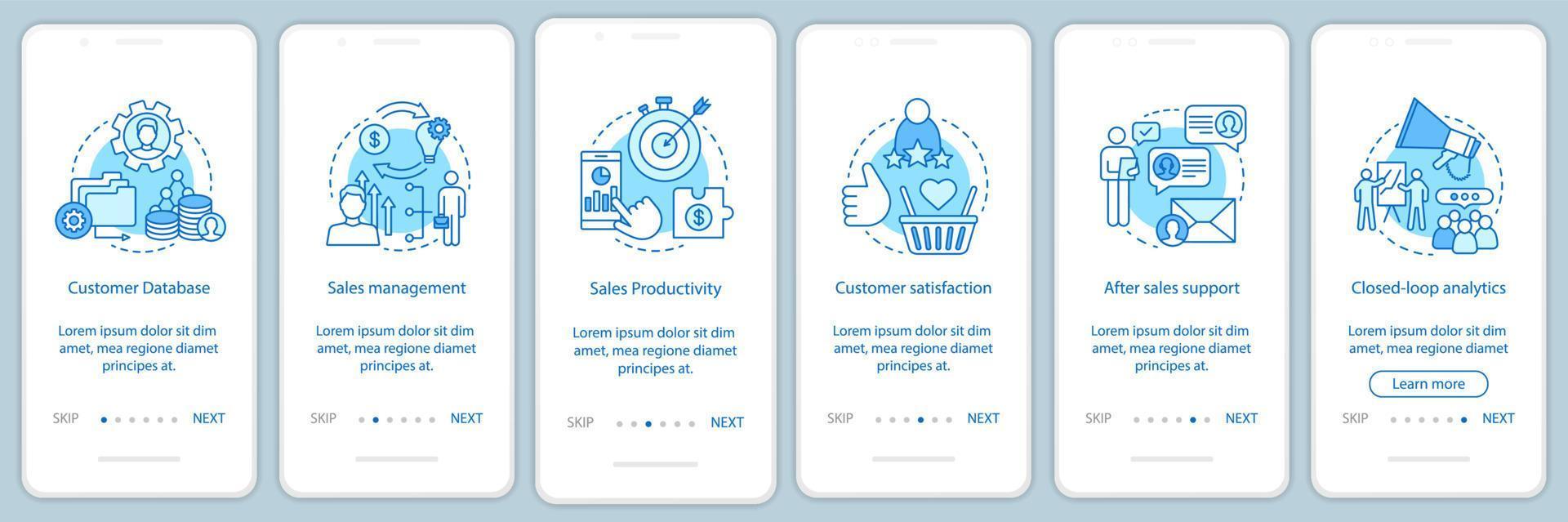 Sales performance onboarding mobile app page screen vector template. Customer retention walkthrough website steps. Commerce. Marketing. Business metrics. UX, UI, GUI smartphone interface concept