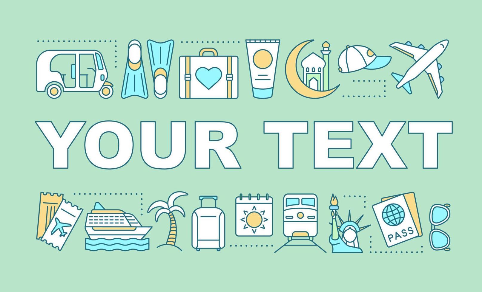 Tourism word concepts banner. Summer vacation. Resort. Trip, adventure, journey. Presentation, website. Isolated lettering typography idea with linear icons. Vector outline illustration