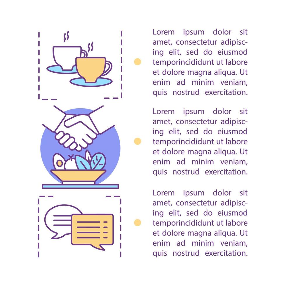 Business lunch concept linear illustration. Make appointment. Article, brochure, magazine page layout with text boxes. Coffee interview. Business meeting. Print design. Vector isolated outline drawing