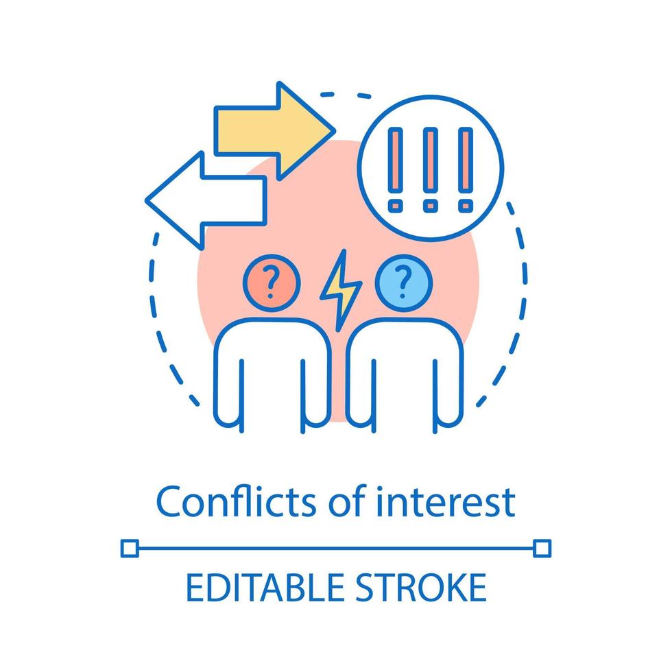 Conflicts of interest concept icon. Misunderstanding idea thin line illustration. Quarrel. Conflict management. Arguing, abuse. Vector isolated outline drawing. Editable stroke