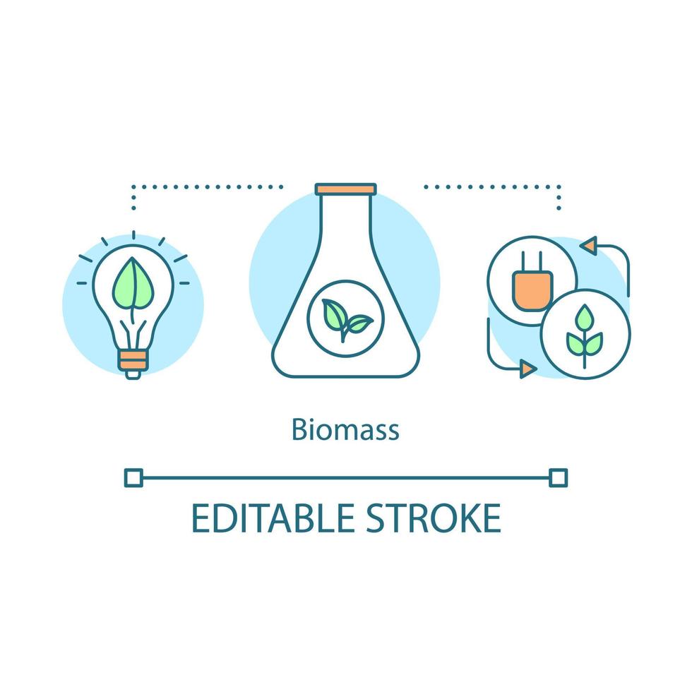 Biomass energy concept icon. Biology idea thin line illustration. Ecological reseatch. Eco energy and biofuel. Vector isolated outline drawing. Editable stroke