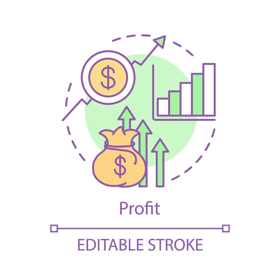 Profit growth concept icon. Income increasing idea thin line illustration. Business development. Stock market trading statistics. Financial goals achieving. Vector outline drawing. Editable stroke