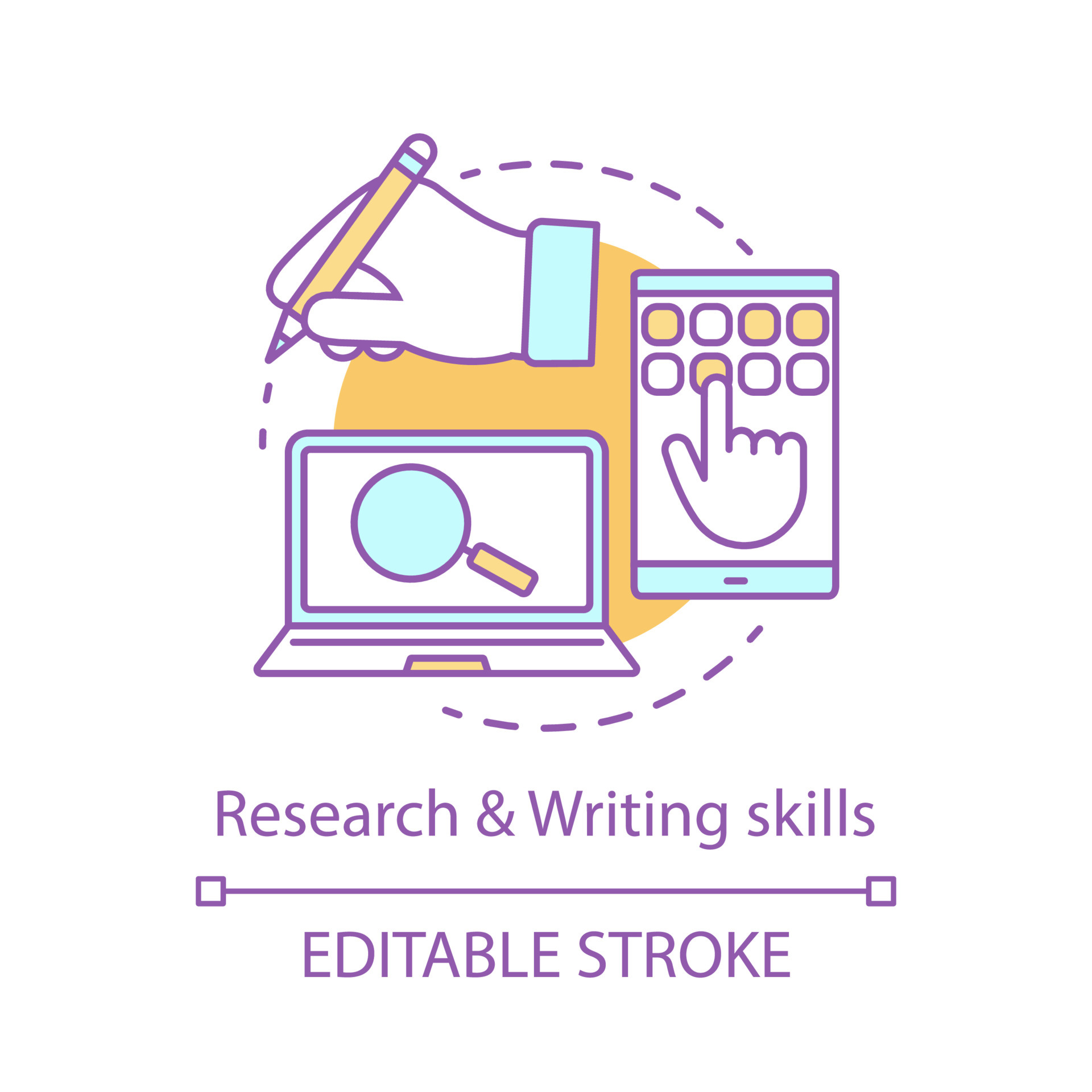 Research and writing skills concept icon. Copywriting idea thin line