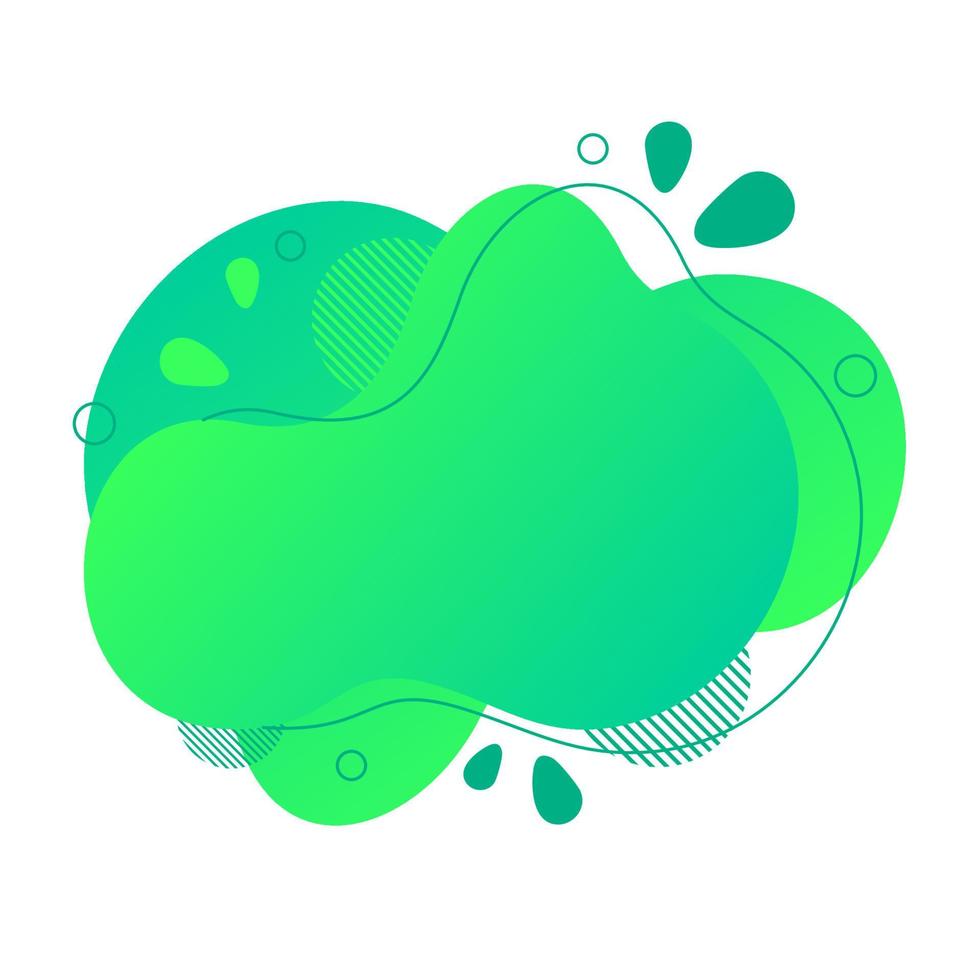 Abstract fluid design element. Minimalistic background for text. Wavy bubble banner, poster clipart with lines, dots. Gradient liquid green flat shape. Geometric color illustration. Isolated vector