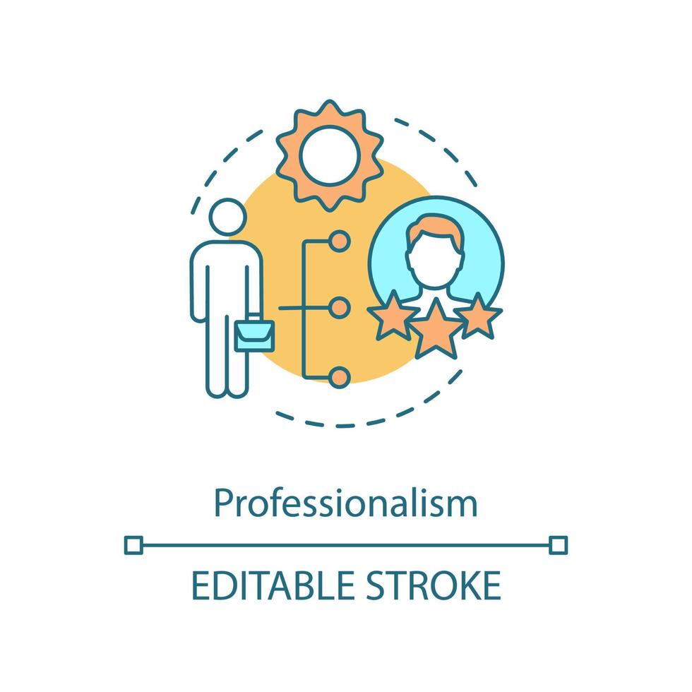 Professionalism concept icon. Competence. Best worker. Employee abilities and skills. Professional qualities idea thin line illustration. Vector isolated outline drawing. Editable stroke