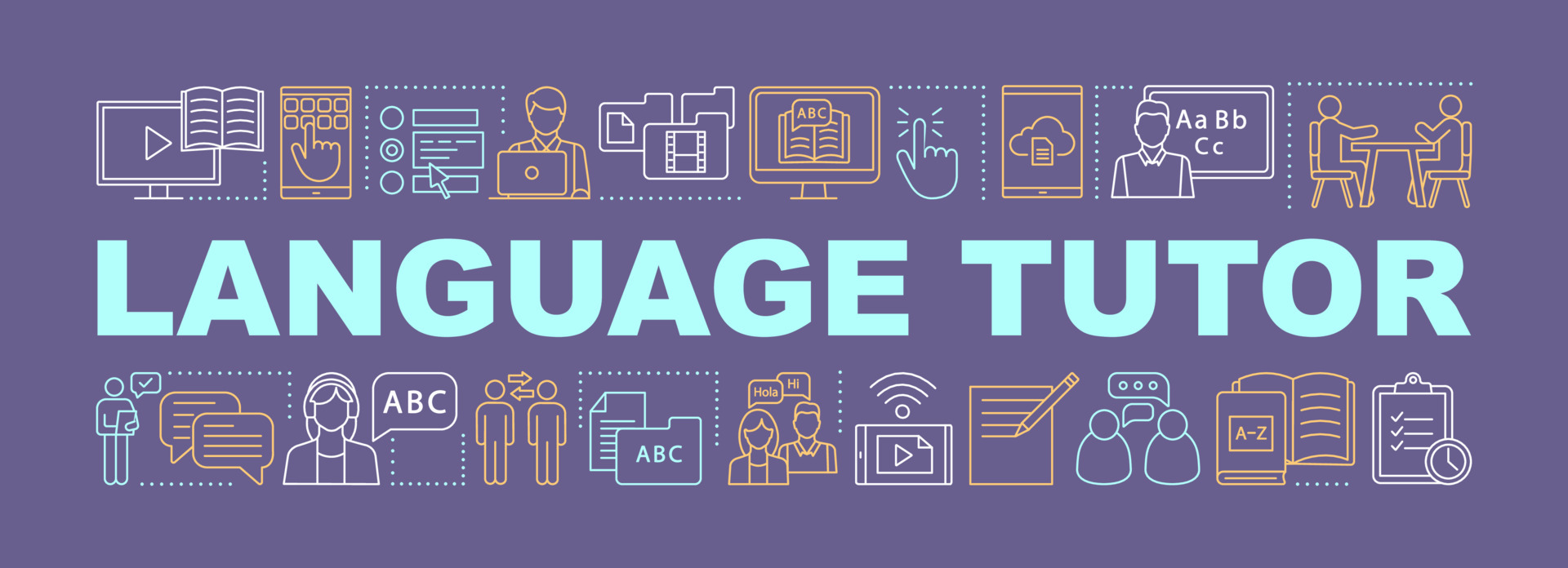 Language tutor word concepts banner. Video tutorials, courses, speaking club.  Foreign language learning. Isolated lettering typography idea with linear  icons. Presentation. Vector outline illustration 4184820 Vector Art at  Vecteezy