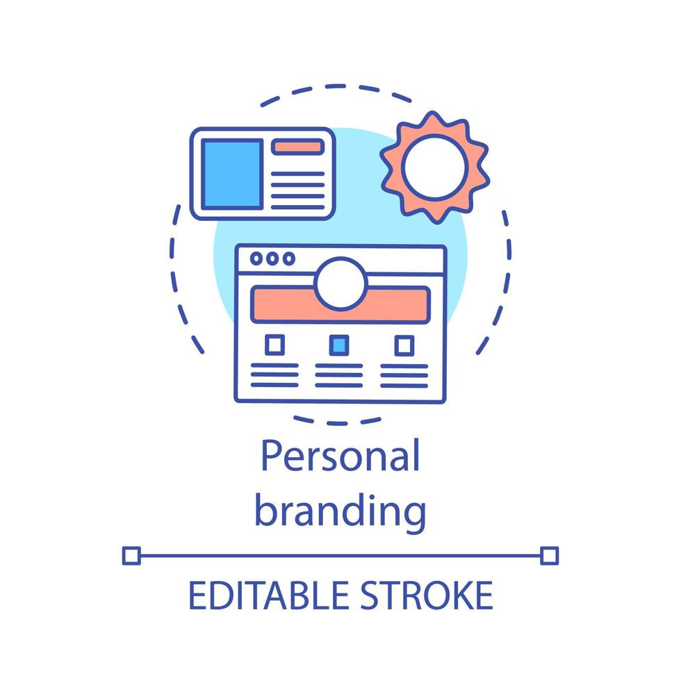 Personal branding concept icon. Brand strategy. Self-positioning idea thin line illustration. People marketing careers as brands. orporate image. Vector isolated outline drawing. Editable stroke