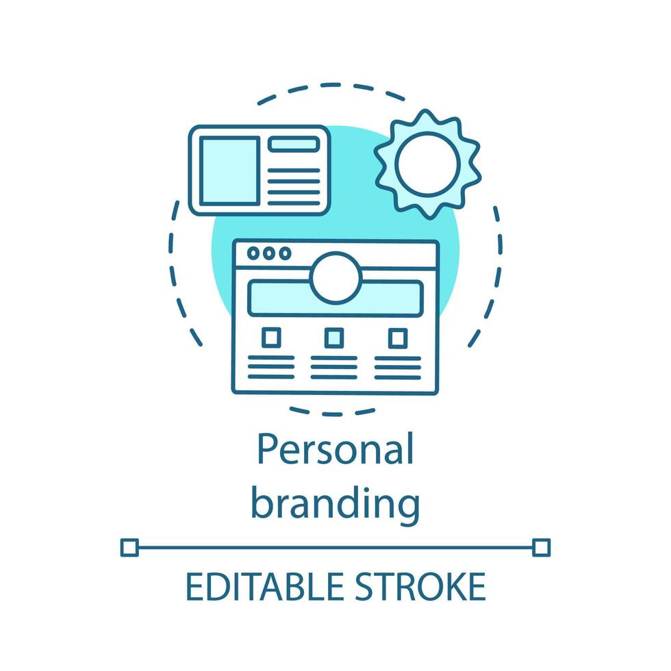 Personal branding concept icon. Self-positioning idea thin line illustration. Brand strategy. Marketing peoples careers as brands. orporate image. Vector isolated outline drawing. Editable stroke
