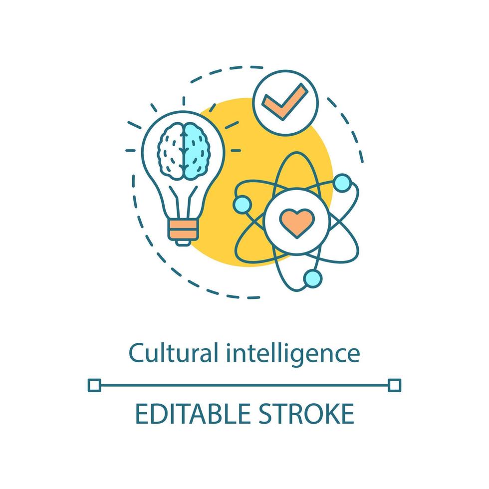 Cultural intelligence concept icon. Corporate social responsibility. Creative thinking idea thin line illustration. Vector isolated outline drawing. Editable stroke