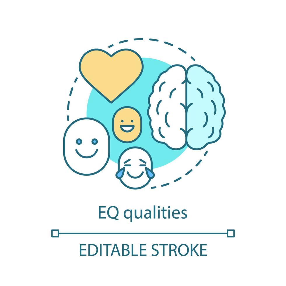 EQ qualities concept icon. Emotion management idea thin line illustration. Ability control, restrain feelings. Left, right brain hemisphere work. Vector isolated outline drawing. Editable stroke