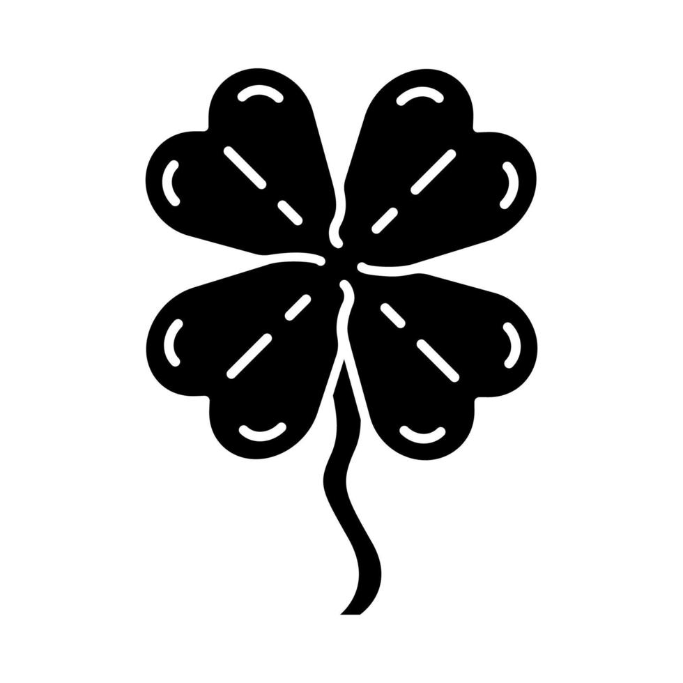 Four-leaf clover glyph icon. Shamrock. Good luck mascot. Saint Patrick s Day silhouette symbol. Negative space. Vector isolated illustration
