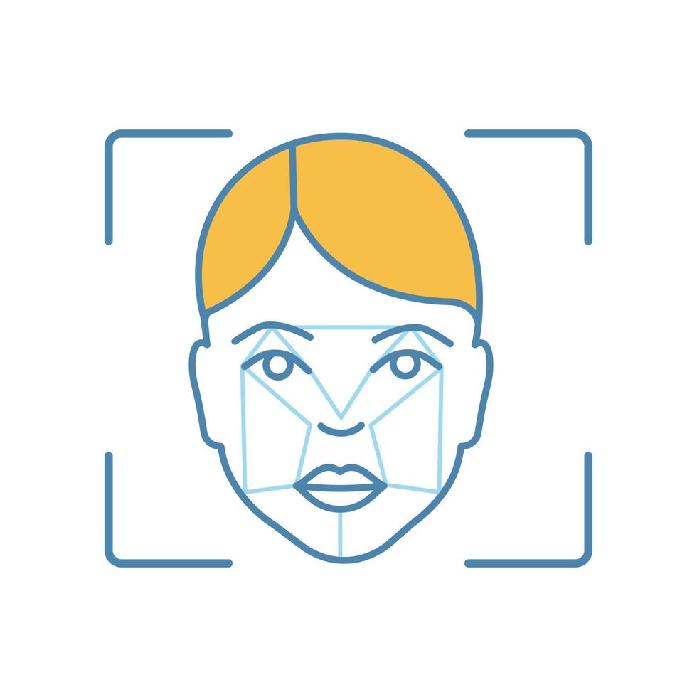 Faceprint analysis color icon. Facial recognition software. Face ID scan. Biometric identification. Isolated vector illustration