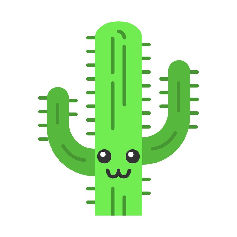 Saguaro flat design long shadow color icon. Cactus with smiling face. Wild cacti. American wildflower. Happy tropical plant. Houseplant. Succulent plant. Vector silhouette illustration