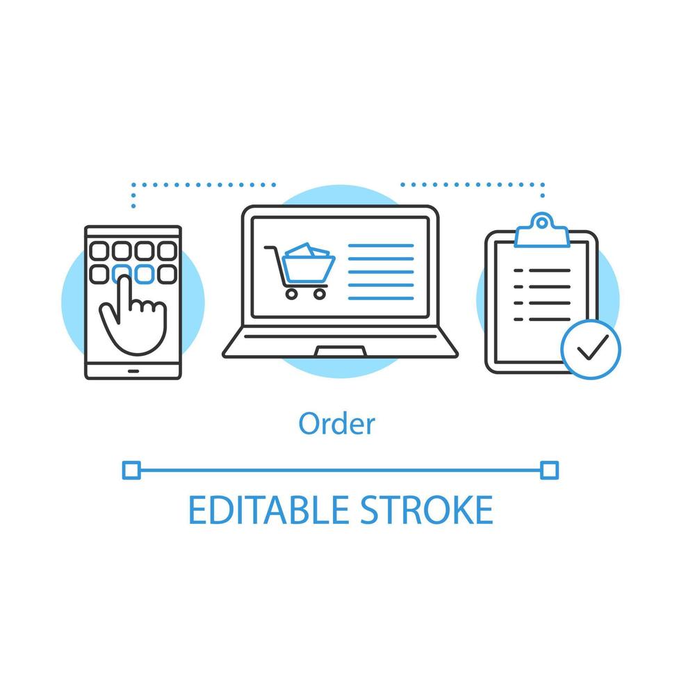 Order concept icon. Deal making idea thin line illustration. Online store shopping. E commerce. Digital purchase. Sales management. Vector isolated outline drawing. Editable stroke
