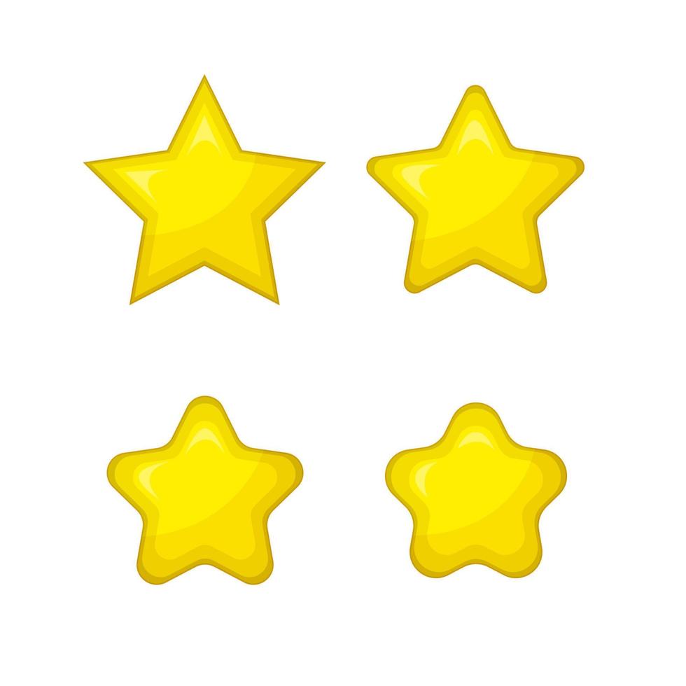 Collection of cartoon yellow stars of different shapes. Isolated stars for icon, game, logo, design element. Flat vector illustration.