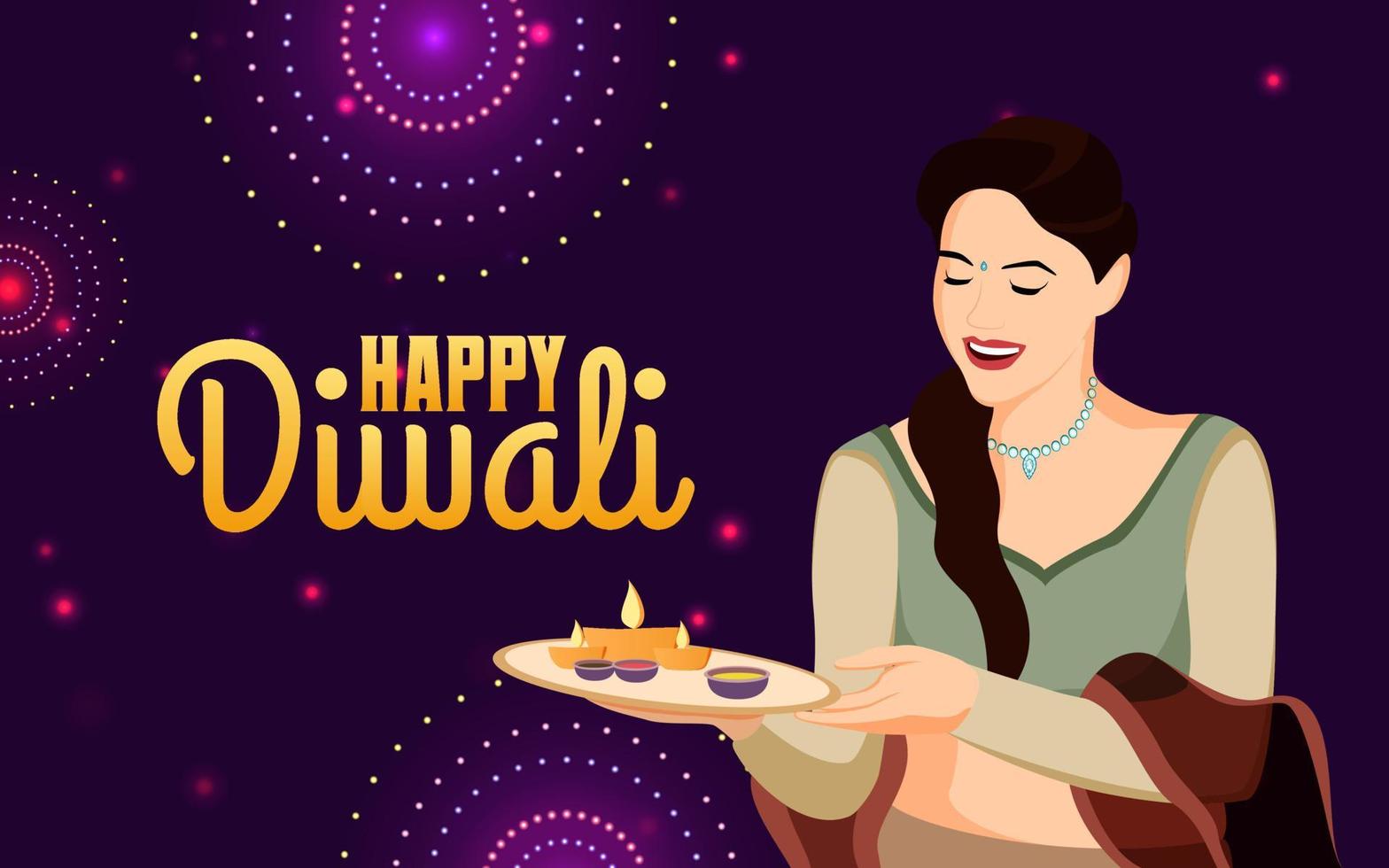 Indian Girl celebrating Diwali, Happy Diwali vector illustration.