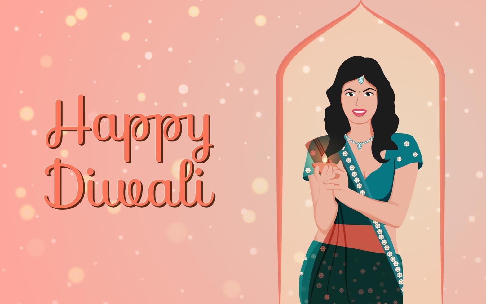 niña india sosteniendo diya en la mano, niña con lámpara de aceite - diya. banner creativo de diwali para promociones en redes sociales. vector