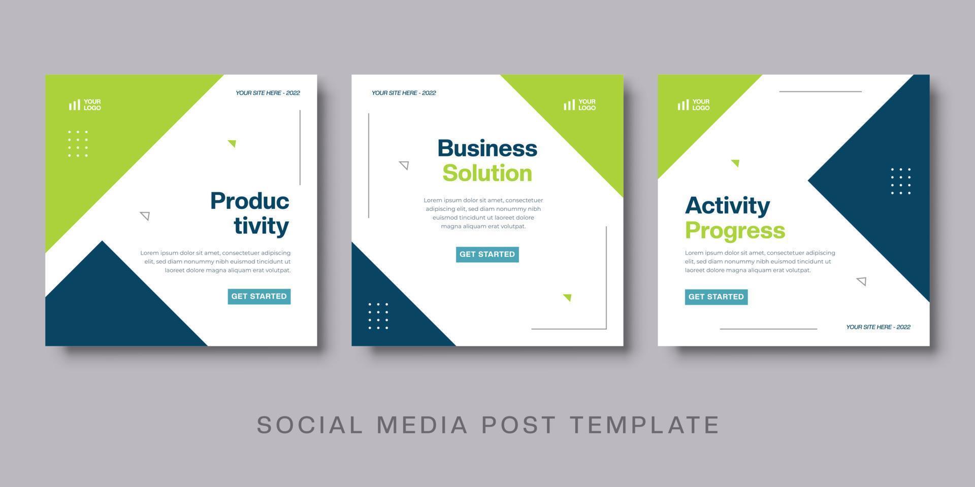 business modern social media post template. Square banner design with dynamic trendy shape. Abstract white green background vector illustration.