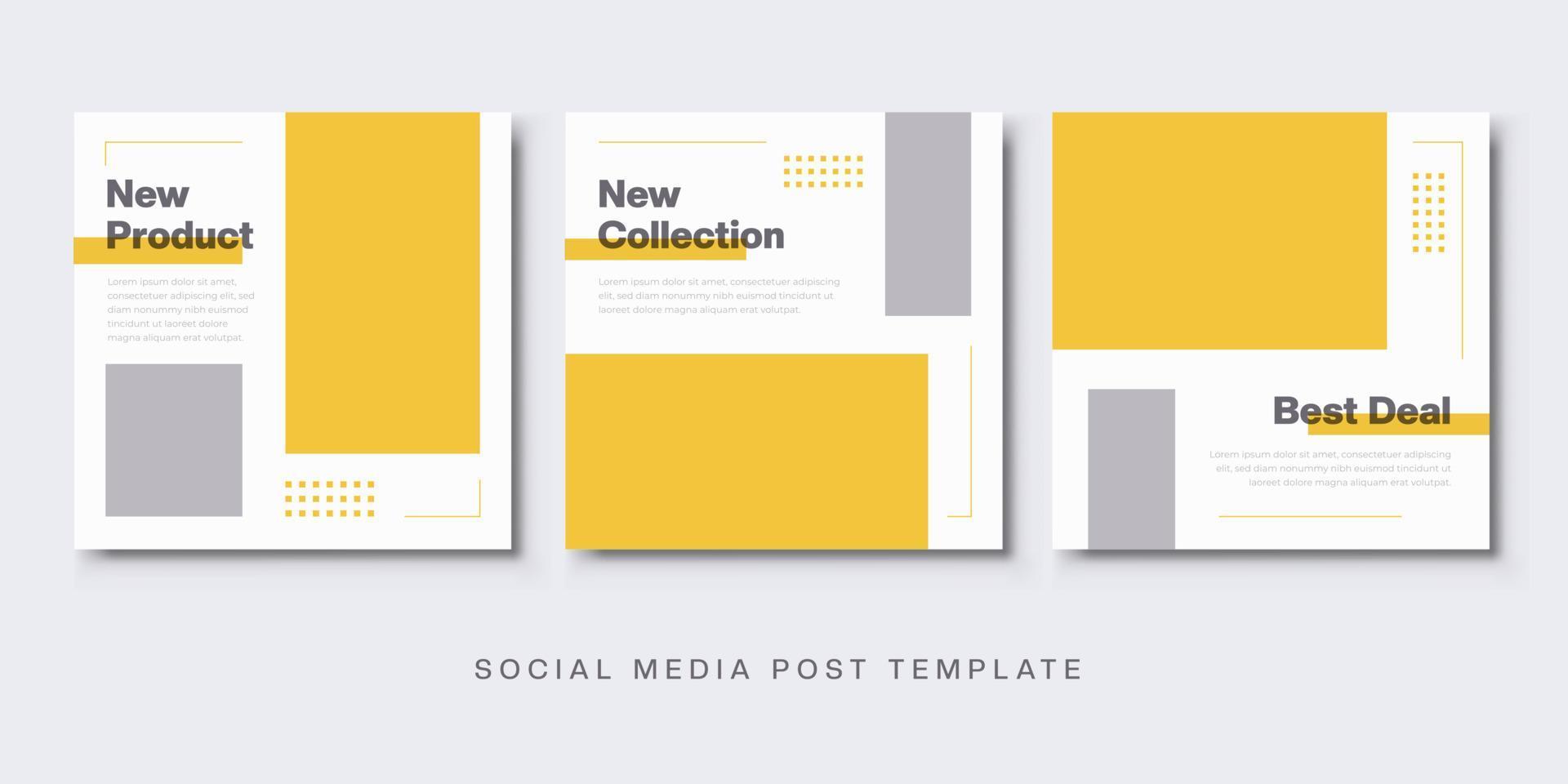 Social media post fashion collection template. Yellow square sale banner, brochure, flyer, design. Geometric minimalist shape concept. vector