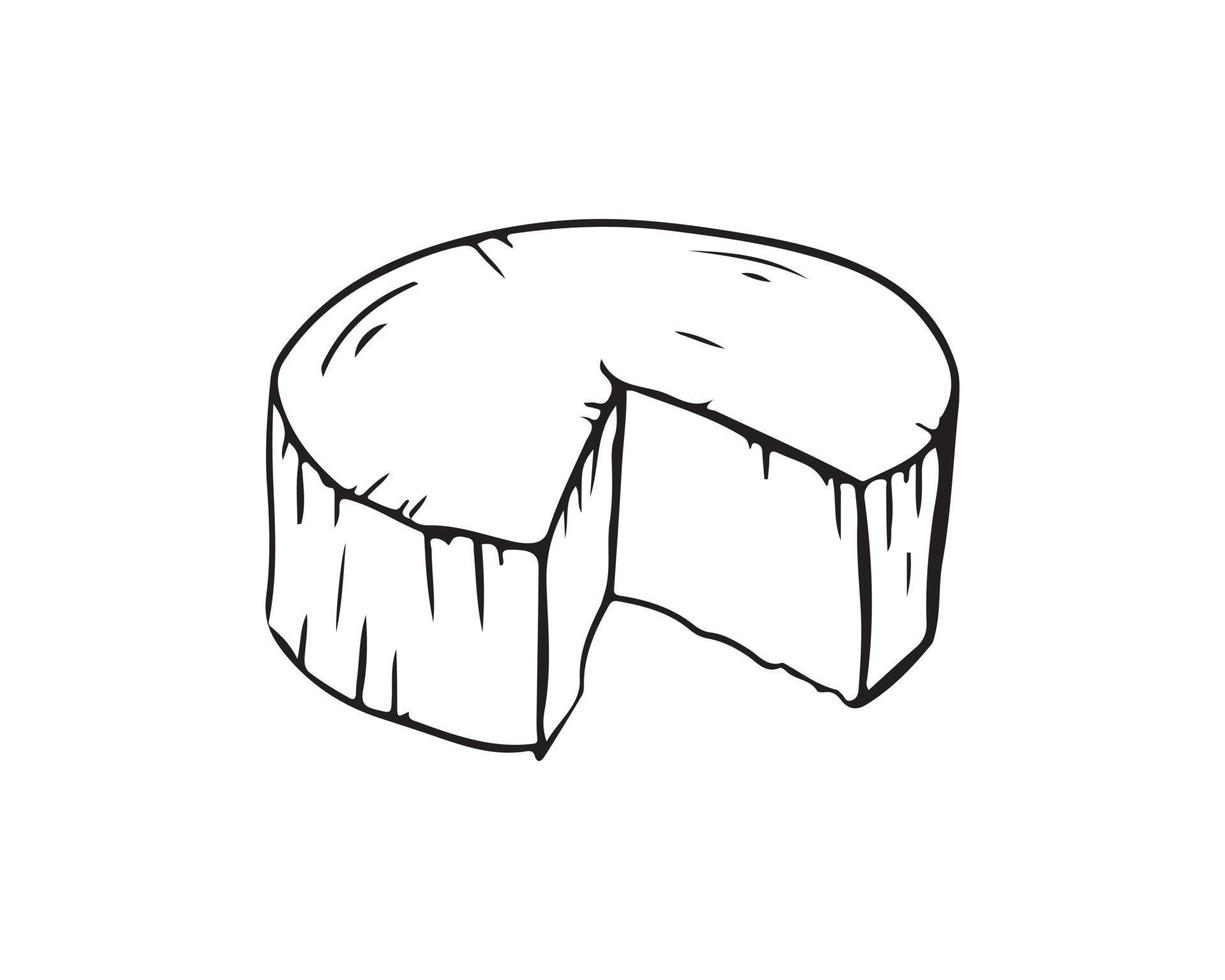 A piece of cheese drawn with a black outline. icon, doodle vector