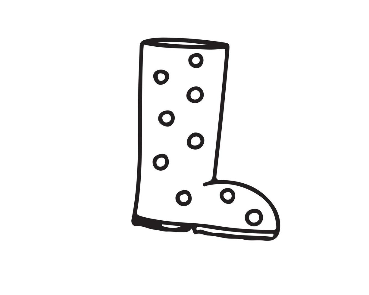 Rubber boot with black outline, icon, doodle vector