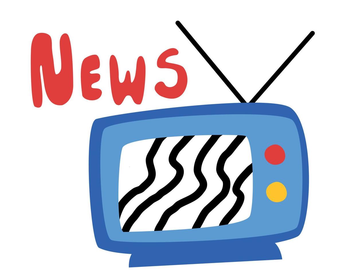 tv con antena. ver noticias. Ilustración de doodle vector