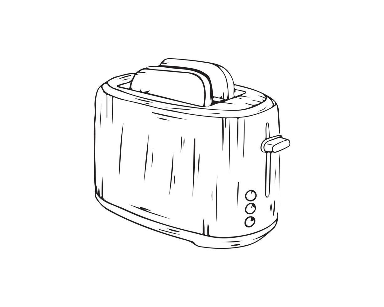 Toaster drawn with a black line, icon, doodle vector