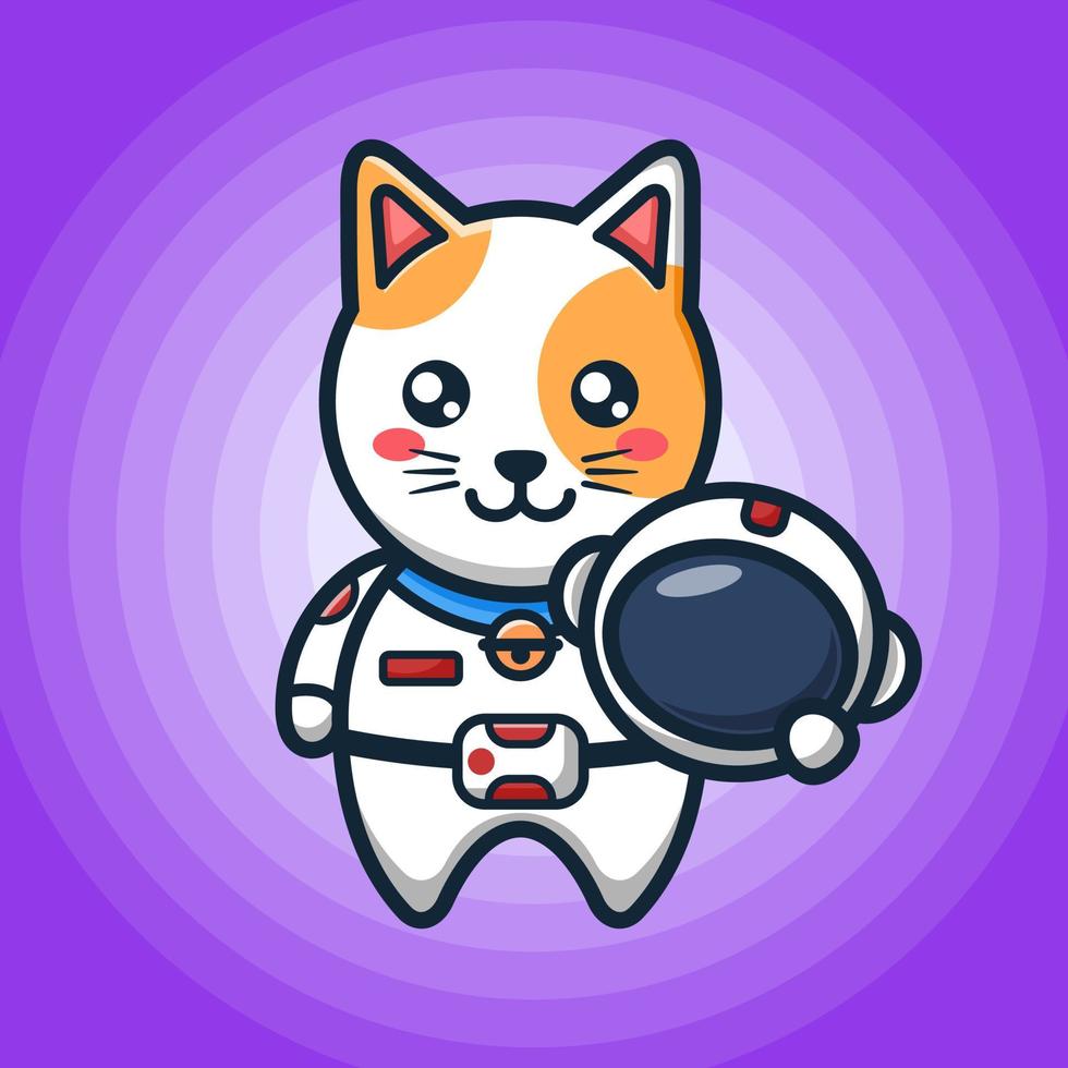 Funny Astronaut cat holding helm with smile face vector