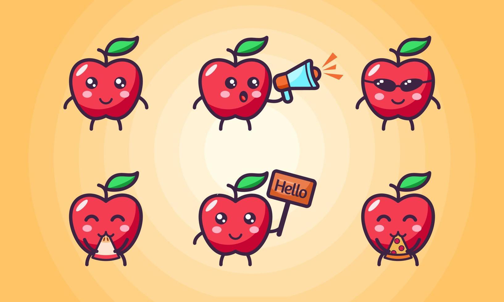 Set cute apple character design vector