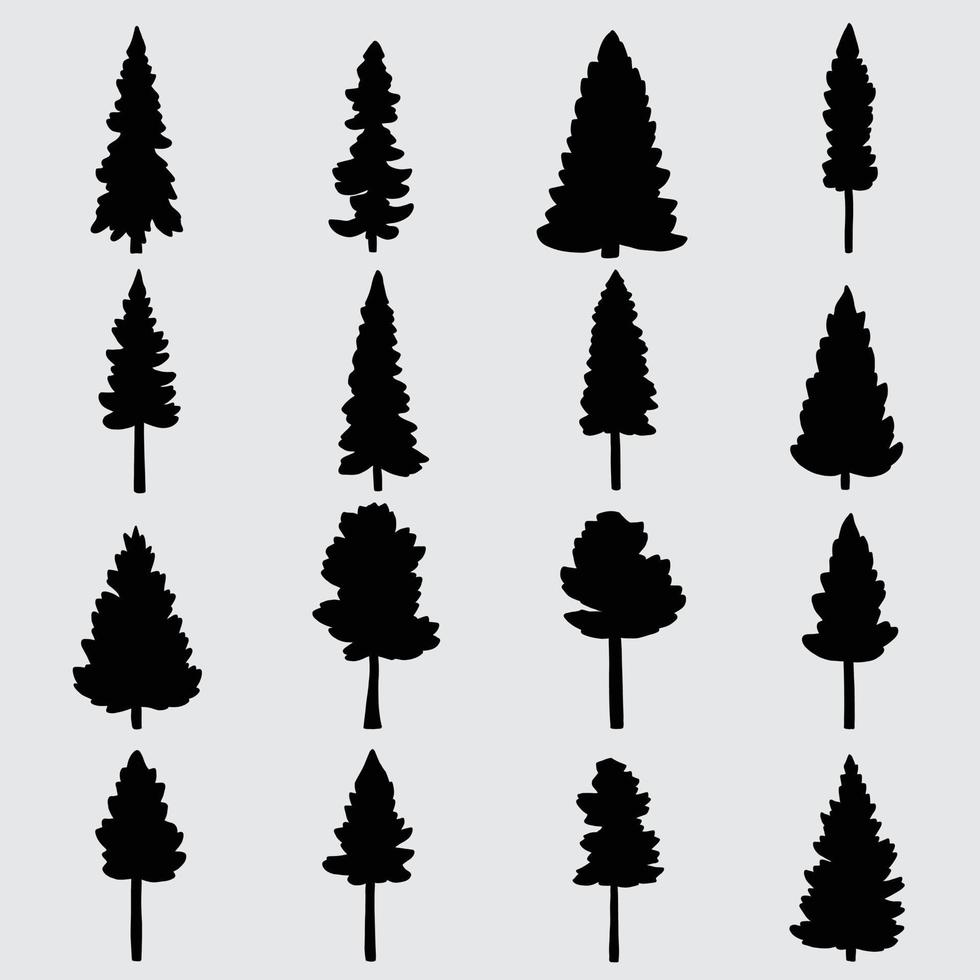Colección de diseño de dibujo de silueta a mano alzada de pino de simplicidad. vector