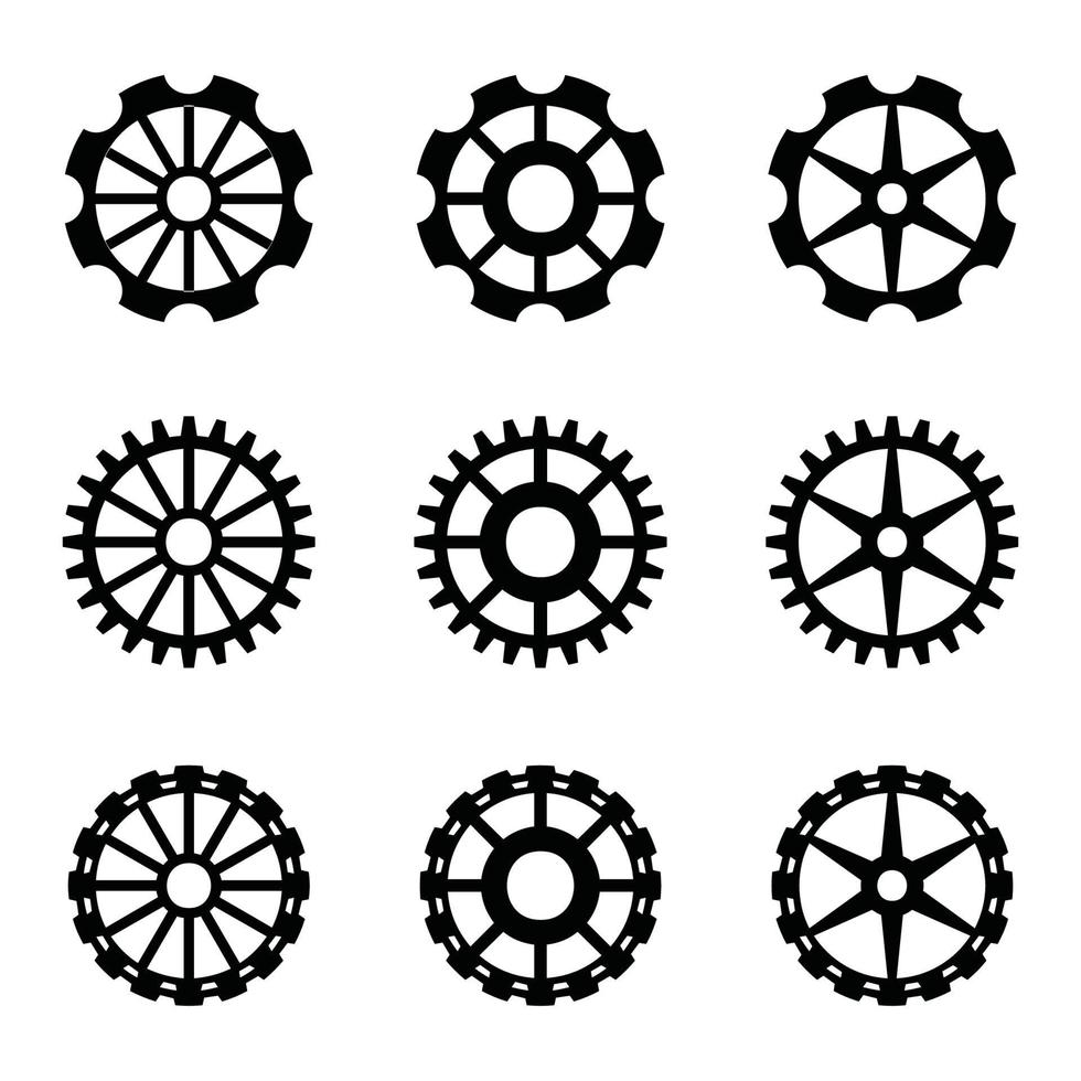 Gear icon set, gear vector set, gear clipart all black sets