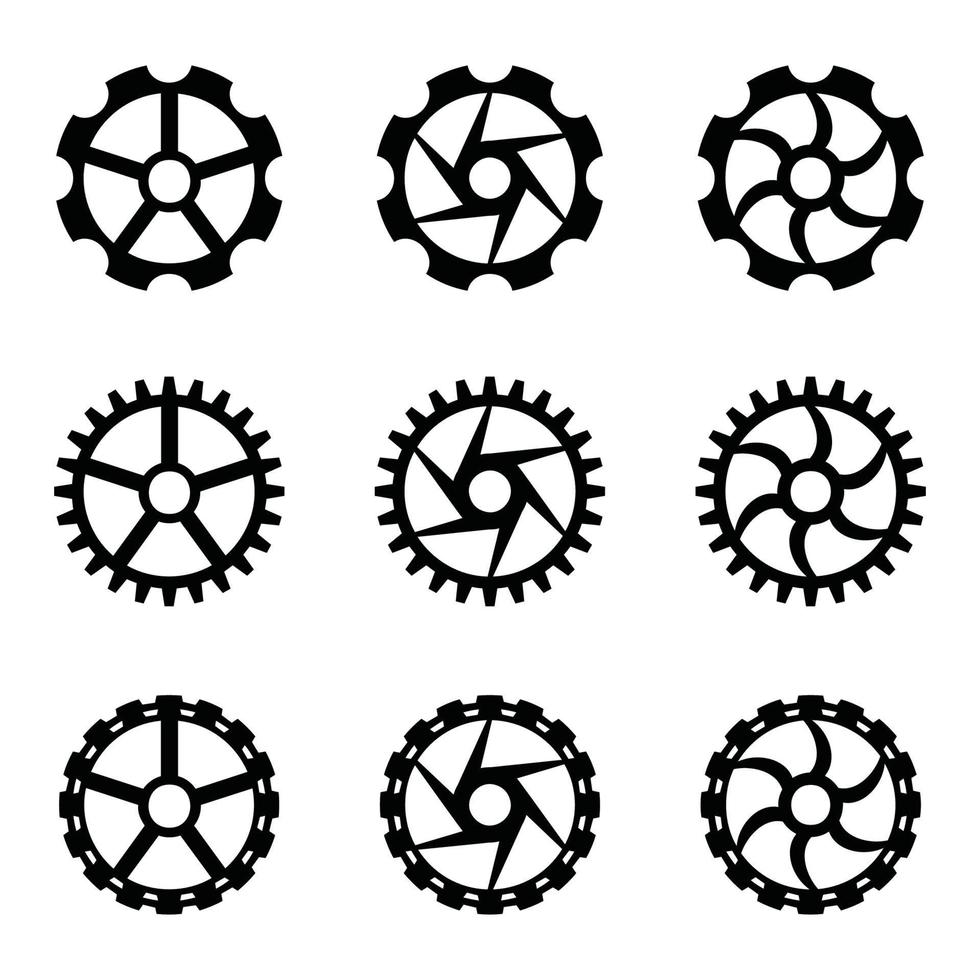 Gear icon set, gear vector set, gear clipart all black sets