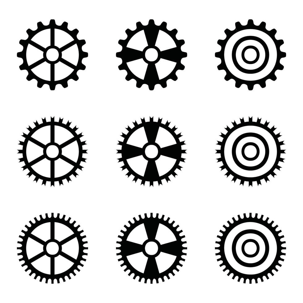 Gear icon set, gear vector set, gear clipart all black sets