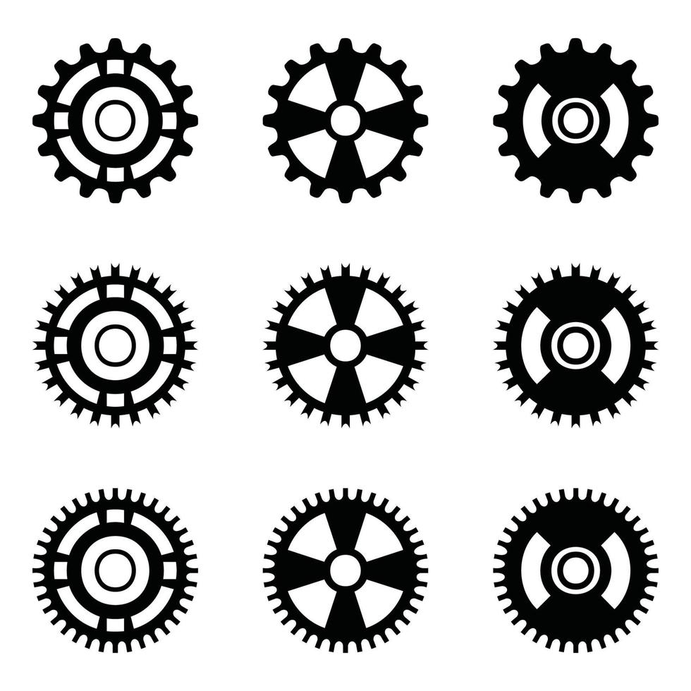 Gear icon set, gear vector set, gear clipart all black sets