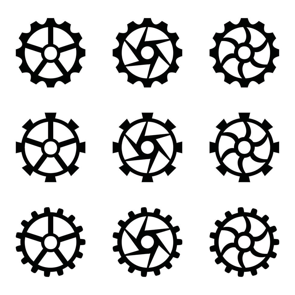 conjunto de iconos de engranajes, conjunto de vectores de engranajes, imágenes prediseñadas de engranajes todos los conjuntos negros