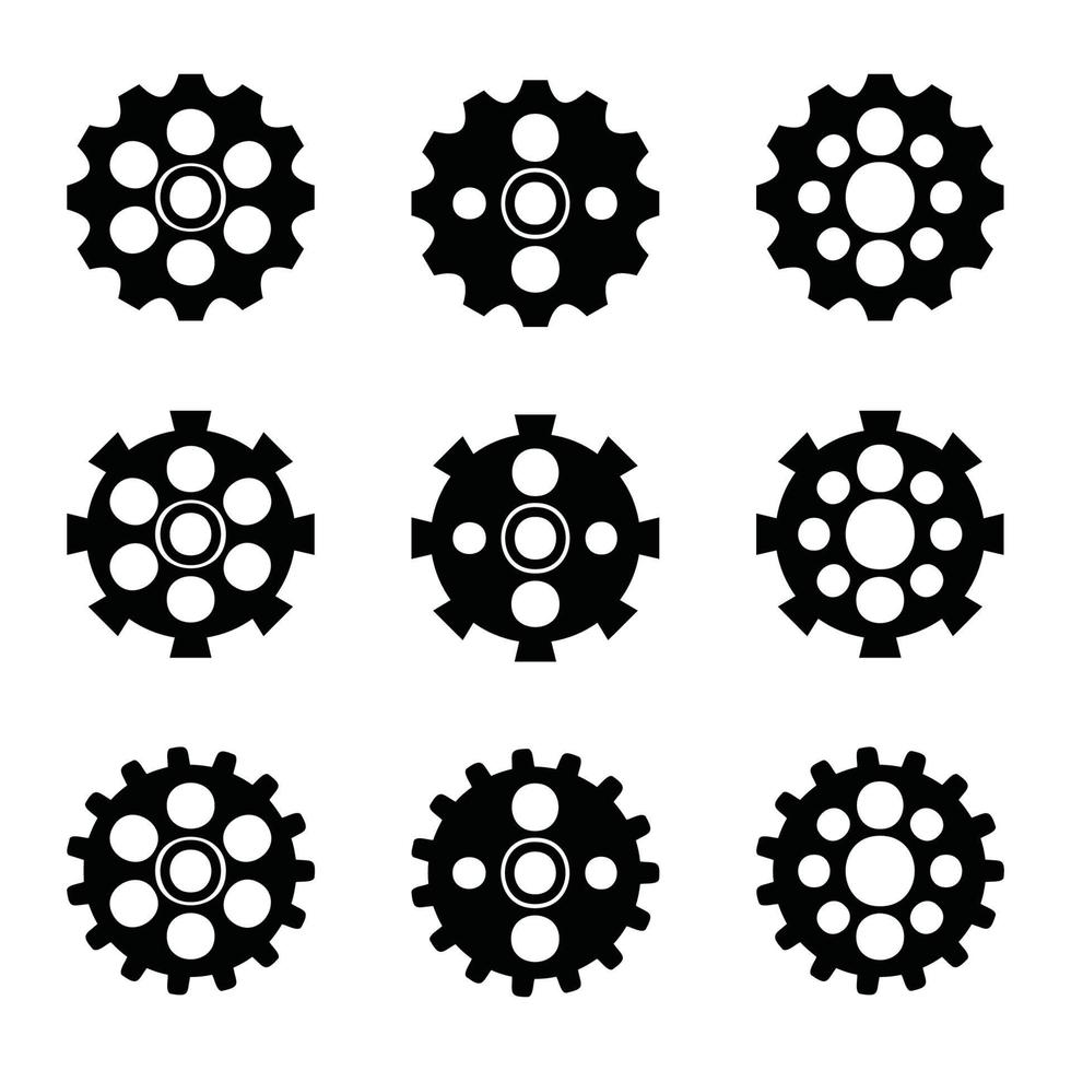 Gear icon set, gear vector set, gear clipart all black sets