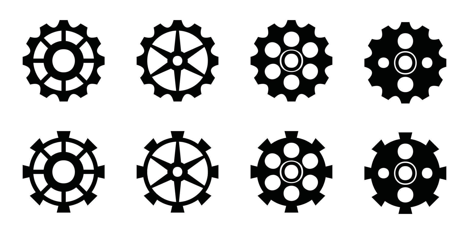 Gear icon set, gear vector set, gear clipart all black sets