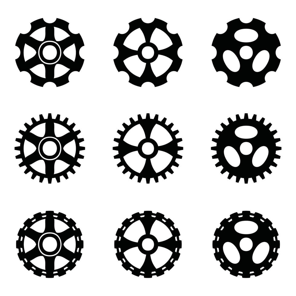 Gear icon set, gear vector set, gear clipart all black sets