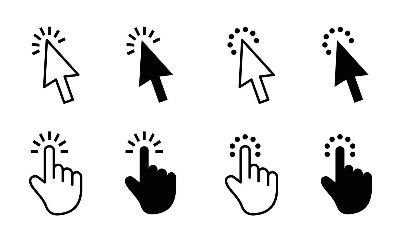 ratón de la computadora, haga clic en el cursor, flecha gris, conjunto de iconos e iconos de carga vector