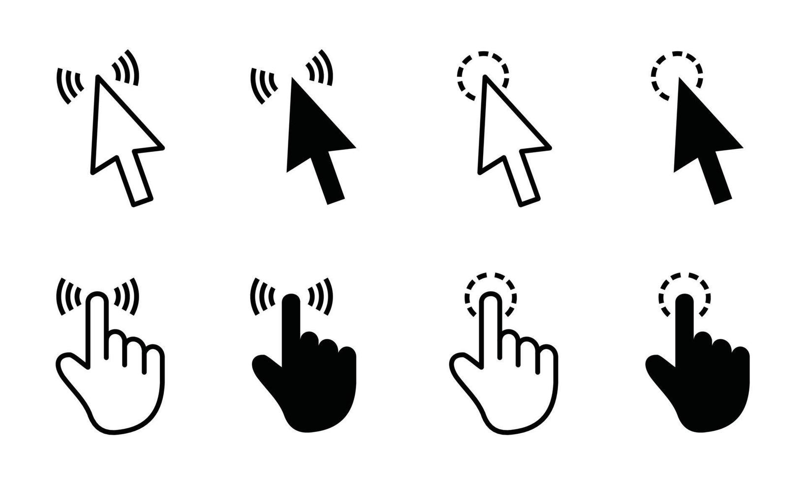 ratón de la computadora, haga clic en el cursor, flecha gris, conjunto de iconos e iconos de carga vector