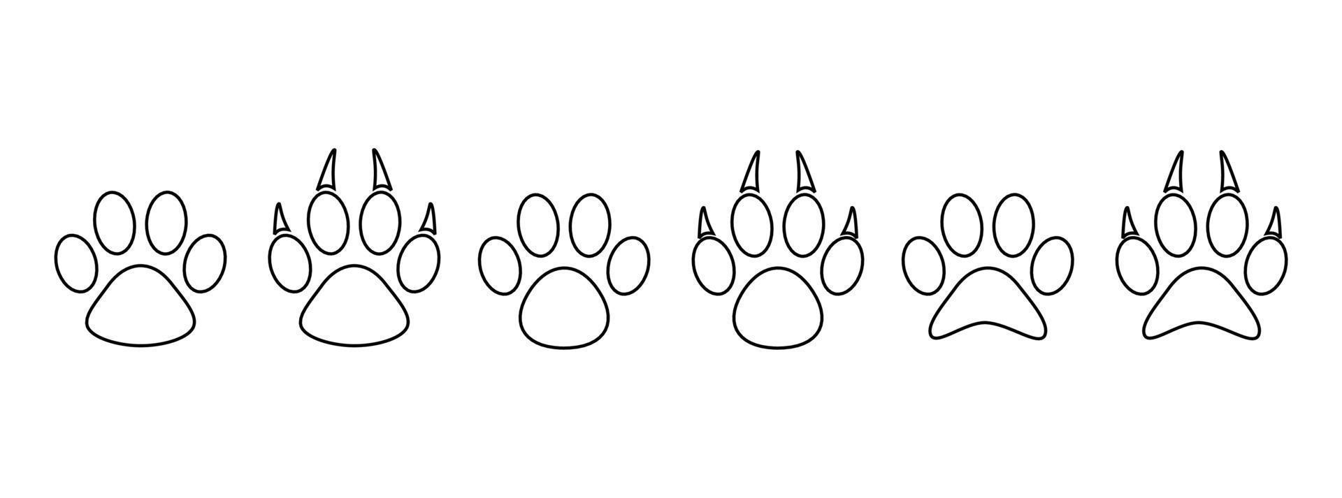 Dog and cat paw prints collection, paw icon set black icon vector