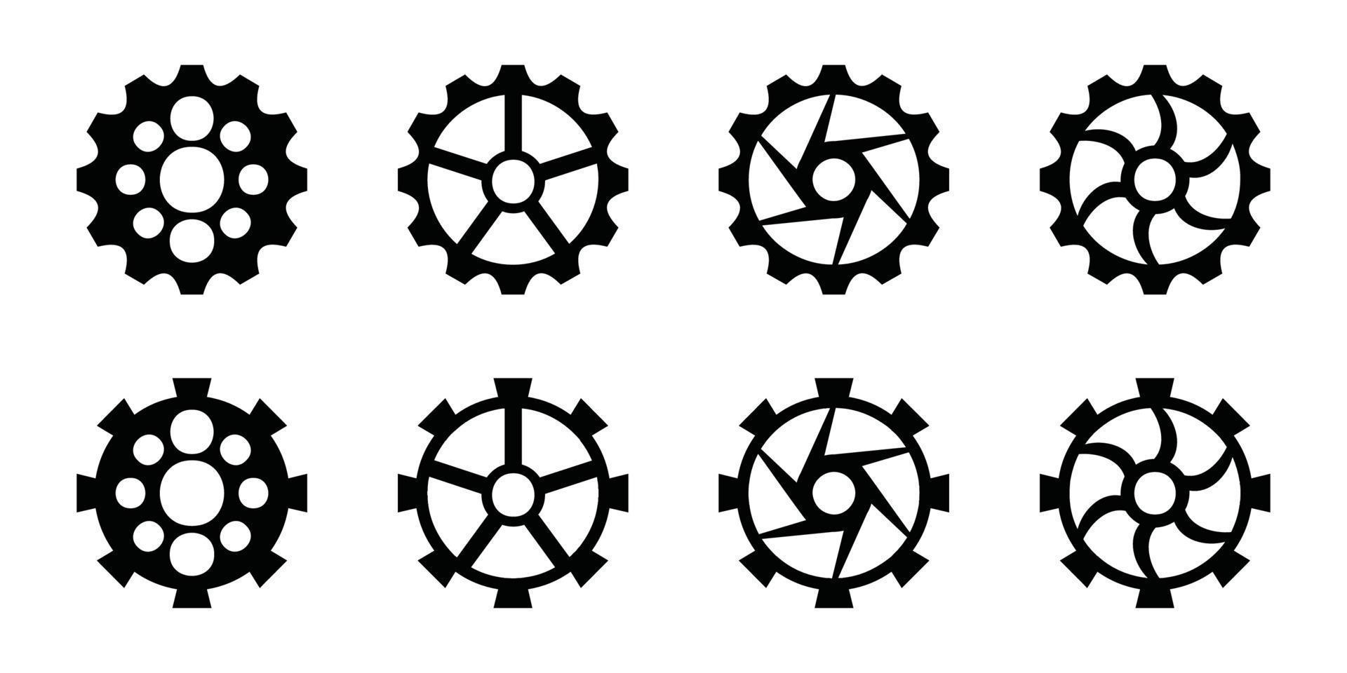 Gear icon set, gear vector set, gear clipart all black sets