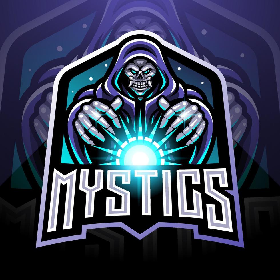 Skull wizard esport gaming mascot logo holding a magical ball vector