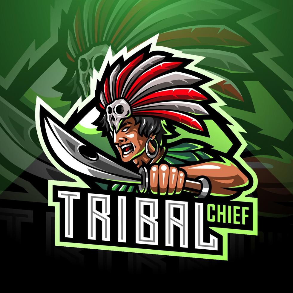 logotipo de la mascota de esport del jefe tribal vector