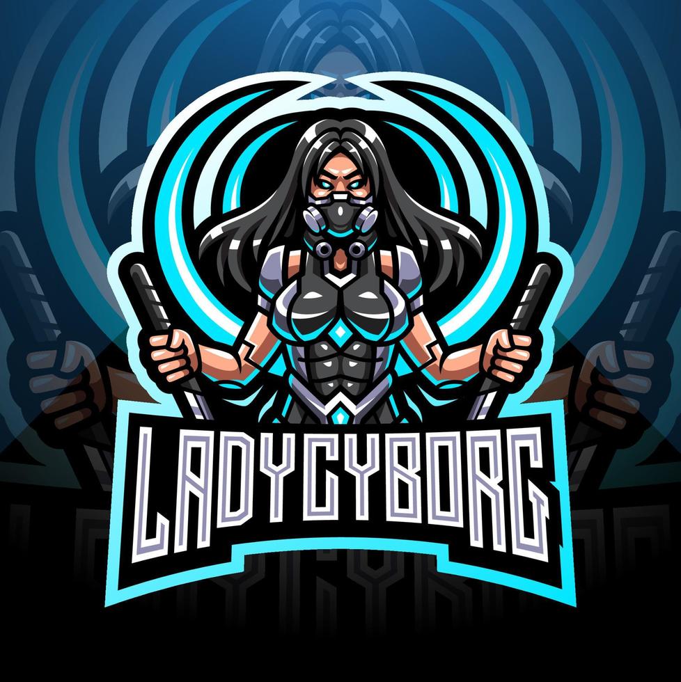 diseño de logotipo de la mascota de lady cyborg esport vector