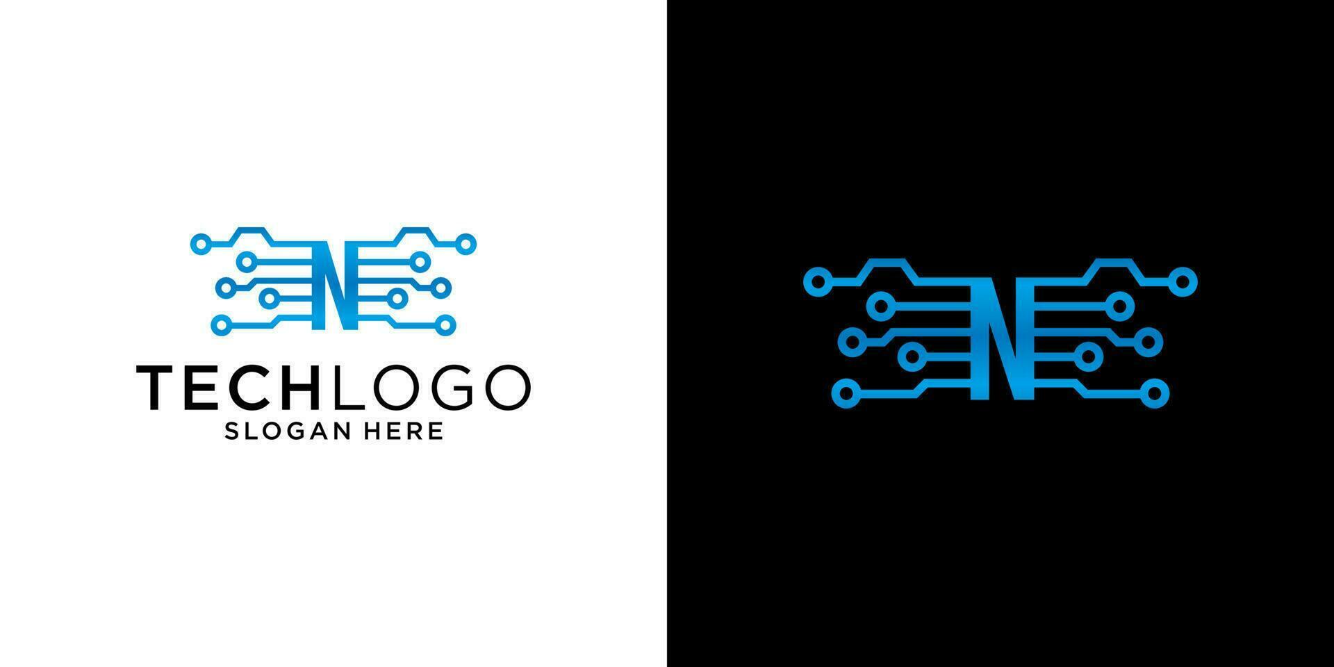 N logo technology design template vector