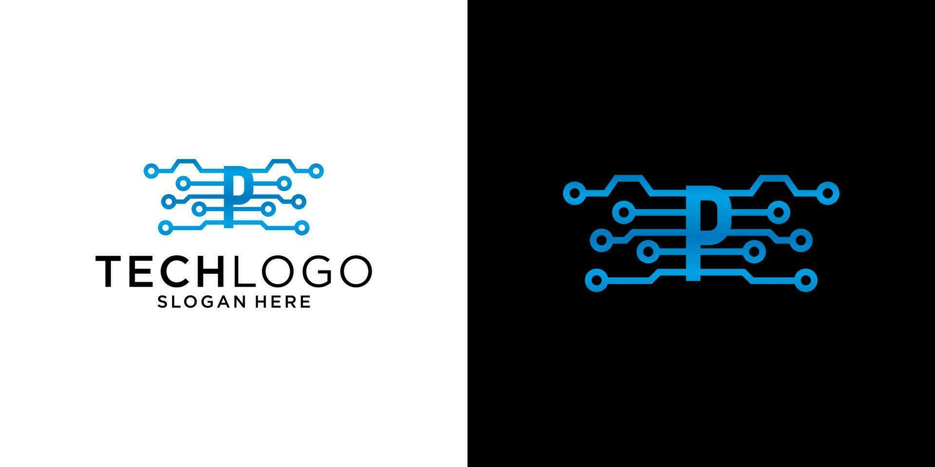 P logo technology design template vector