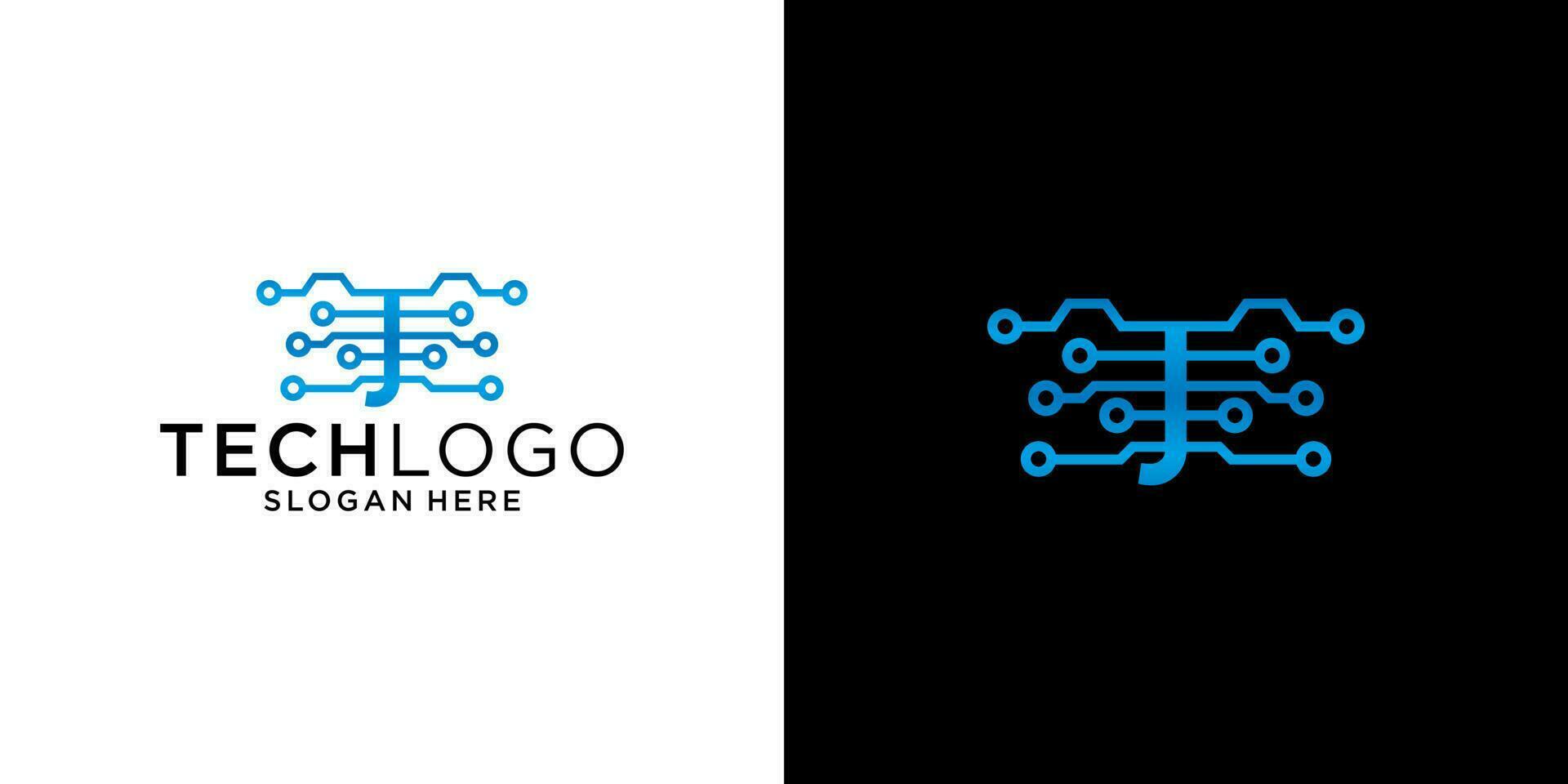 J logo technology design template vector